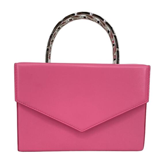 Amina Muaddi Superamini Pernille Leather Silver Chain Top Handle Bag in Pink - Picture 15 of 15